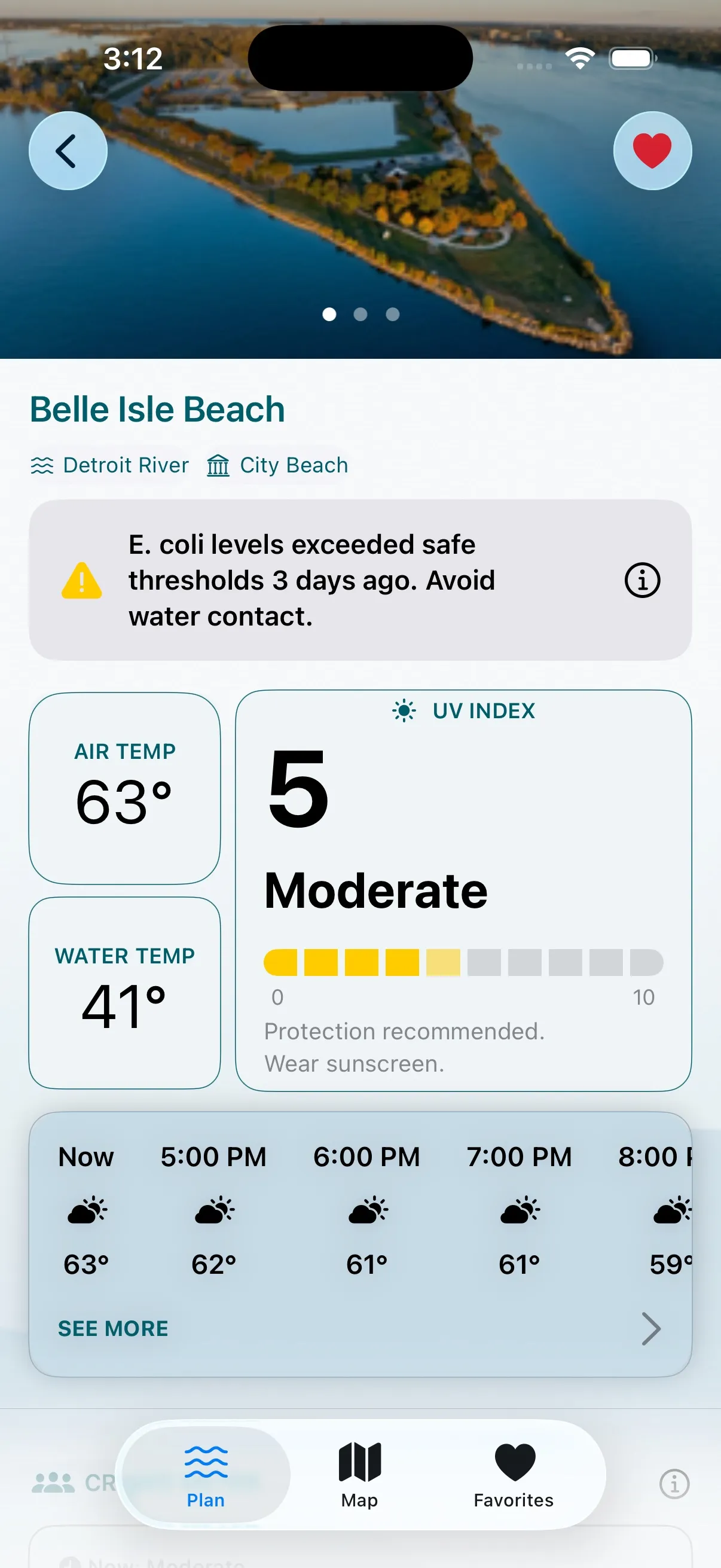 CoastCast beach detail screen with conditions