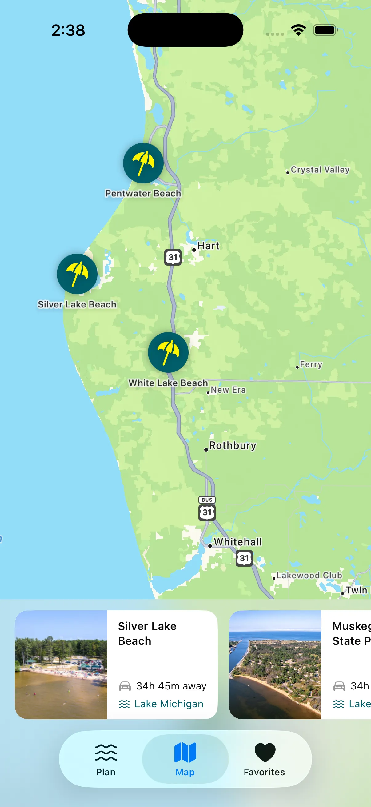 CoastCast interactive map with beach pins