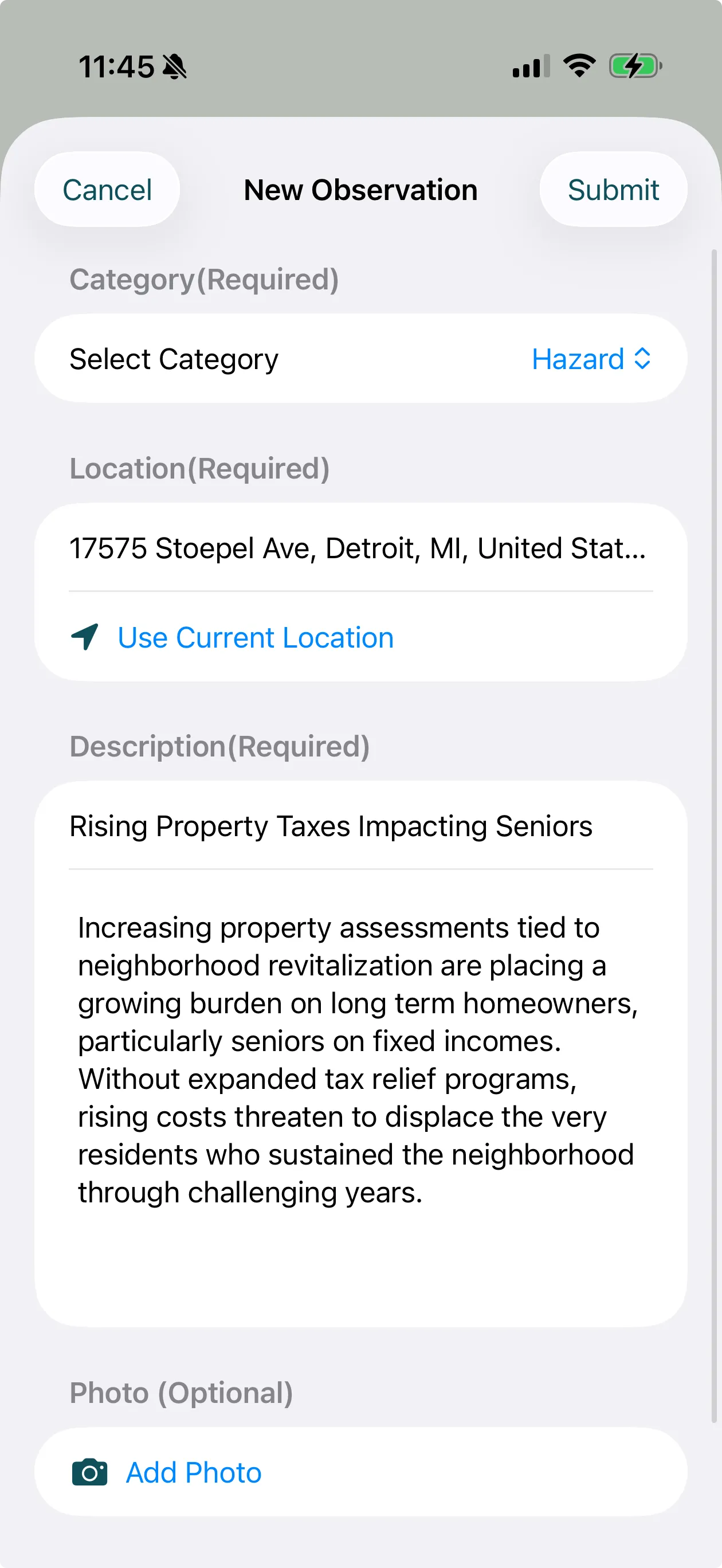 CommonSight new observation form