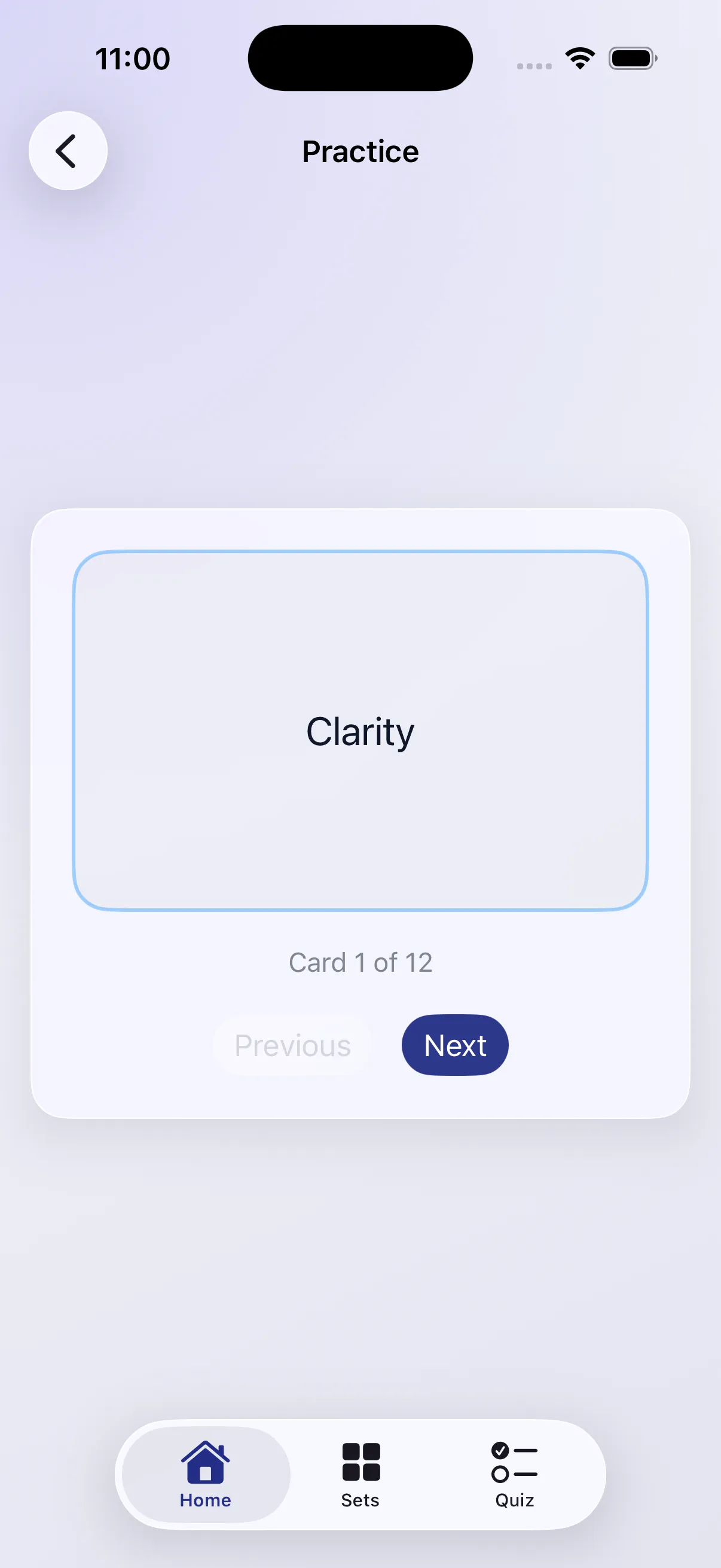 QuickStudy flashcard practice mode