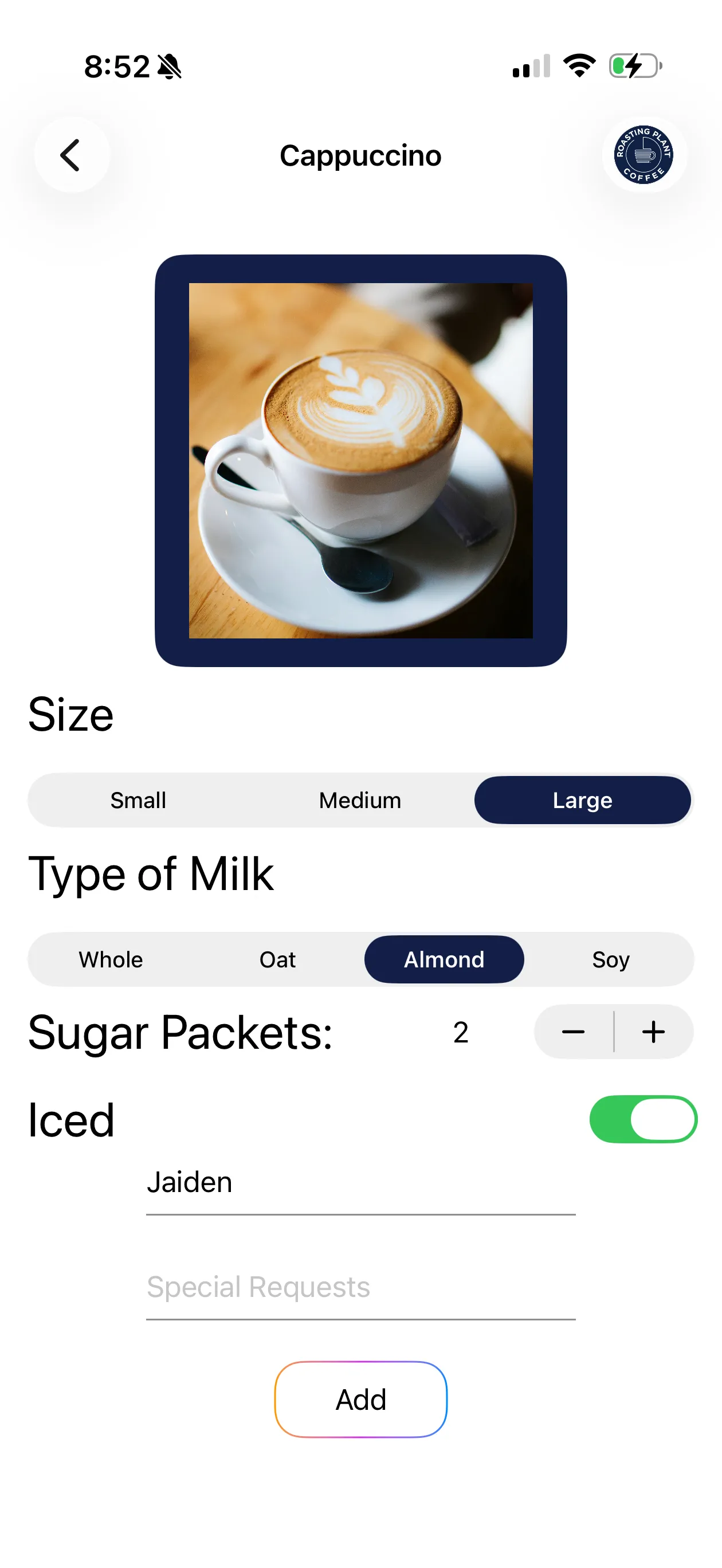 Roasting Plant drink customization